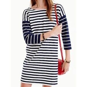 J. Crew Womens Striped Shirt Dress Mini Navy Blue White Size XS Nautical Preppy